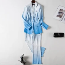 Брючный костюм для женщин, офисная одежда, пэчворк, градиентный цвет, блейзер, пиджак и брюки, костюмы для женщин, комплект из 2 предметов, Женский Костюм 4XL