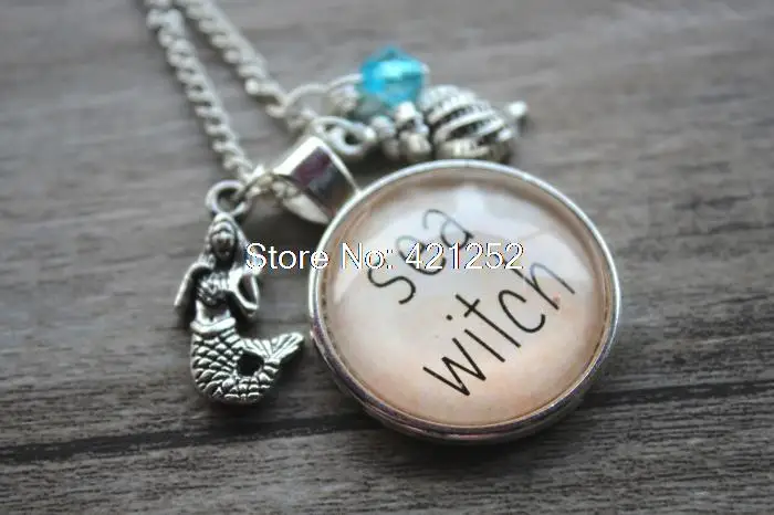 

12pcs Little Mermaid quot Inspired Necklace. Villain Ursula Sea Witch. Charm Pendant Silver colored crystal for women or girls