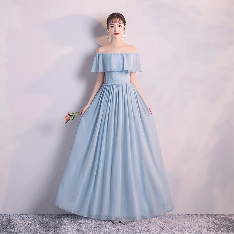 Розовое шифоновое длинное платье подружки невесты размера плюс, элегантное женское платье из тюля для свадебной вечеринки, сексуальное платье для выпускного вечера, Клубное синее длинное простое платье