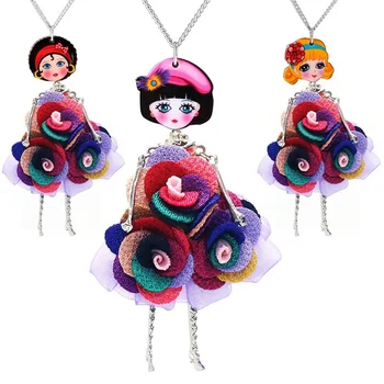 

Shell Crystal Doll Necklace Dress Handmade French Doll Pendant News Alloy Girl Women Flower Fashion Jewelry