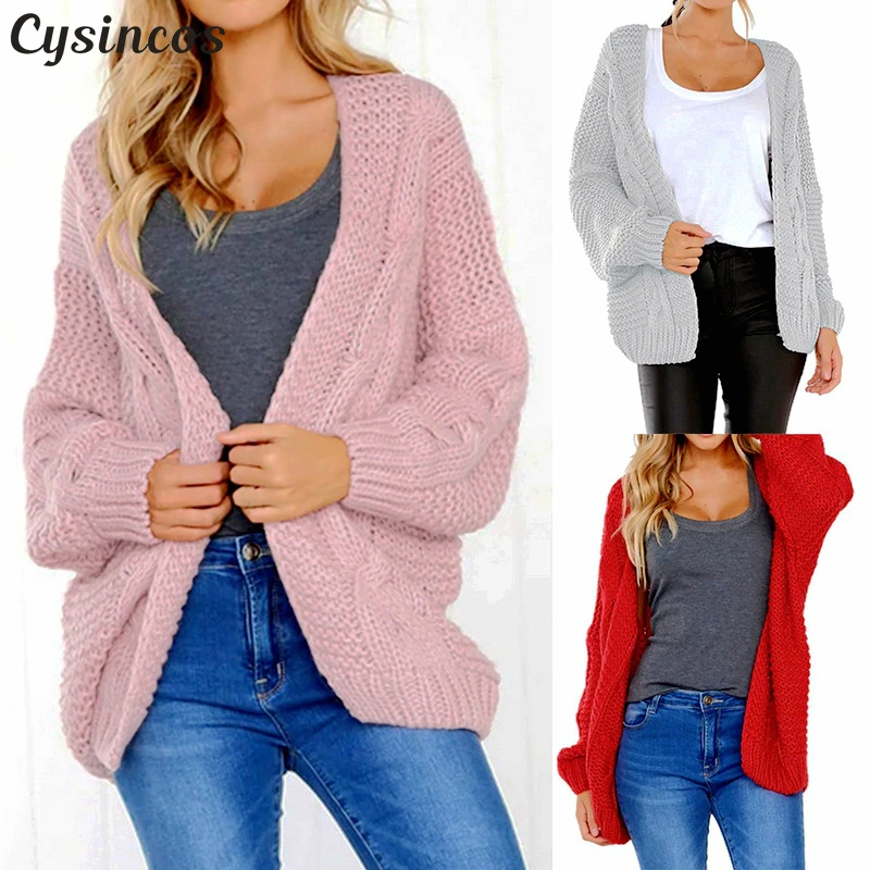 

Cysincos 2019 Women Knitted Mohair Cardigan Autumn Winter V-Neck Long Sleeve Batwing Sweater Knitwear Female Jumpers Cardigans