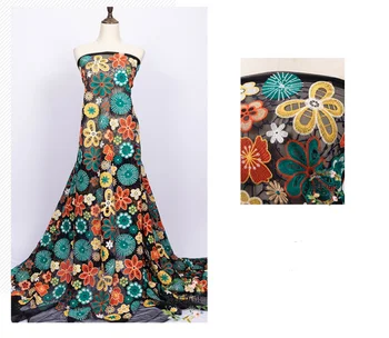 

Beautiful 3D flower embroidery lace fabric color mesh DIY fashion cloth dress skirt