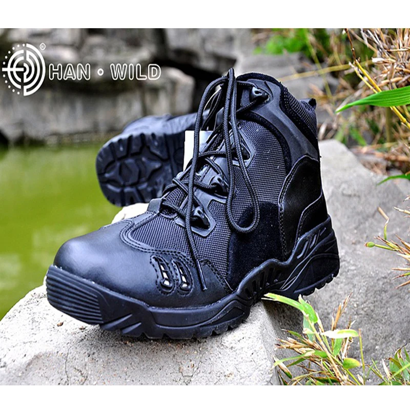 Homens ao ar livre de acampamento caminhadas botas de couro tático botas esportivas caça botas camuflagem alta superior botas sneaker