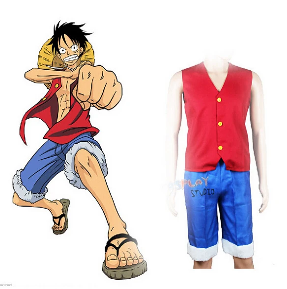 Японский цельный костюм для косплея аниме Обезьяна D Luffy жилет и брюки красные