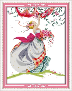 

Harvest Roses Girl People Cotton Cross stitch kits 11CT Print Paintings Set Embroidery DIY Handmade Needlework Home Decor Ricamo