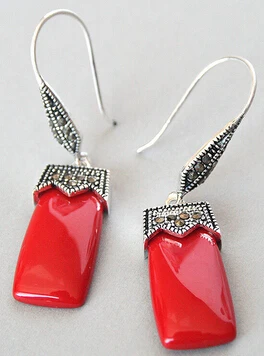 

Bridal jewelry free shipping hot sellNICE VINTAGE RED CORAL 925 SILVER & MARCASITE EARRINGS 2