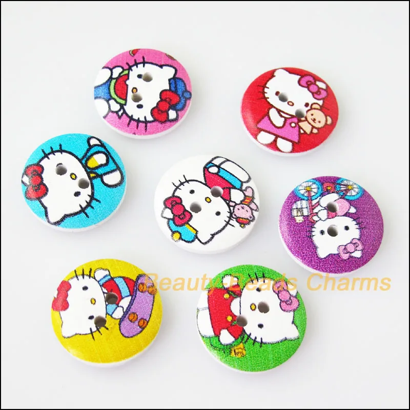 

New 20Pcs Mixed Wooden Round Animal Cats Buttons Fit Scrapbooking Sewing 19.5mm