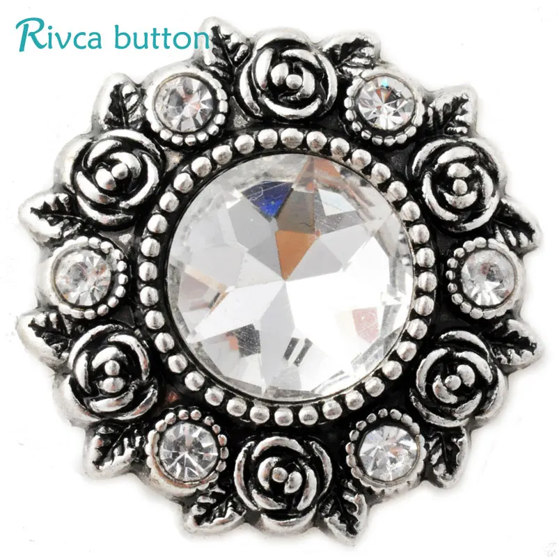 

D02809 Hot Wholesale High Quality Rose styles 18mm Metal Snap Charm Rhinestone Styles rivca Snap Jewelry Women Fashion Gifts