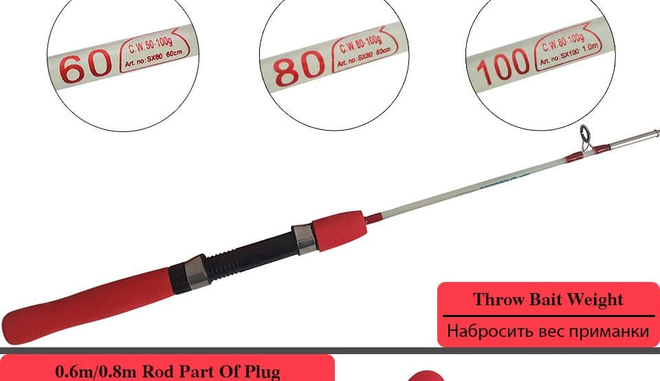 K8356 Мини Удочка для подледной рыбалки, плотное удилище, портативная короткая зимняя удочка для подледной рыбалки, ультра-светильник, Эва ручка, рыболовные снасти 60 см 80 см 100 см