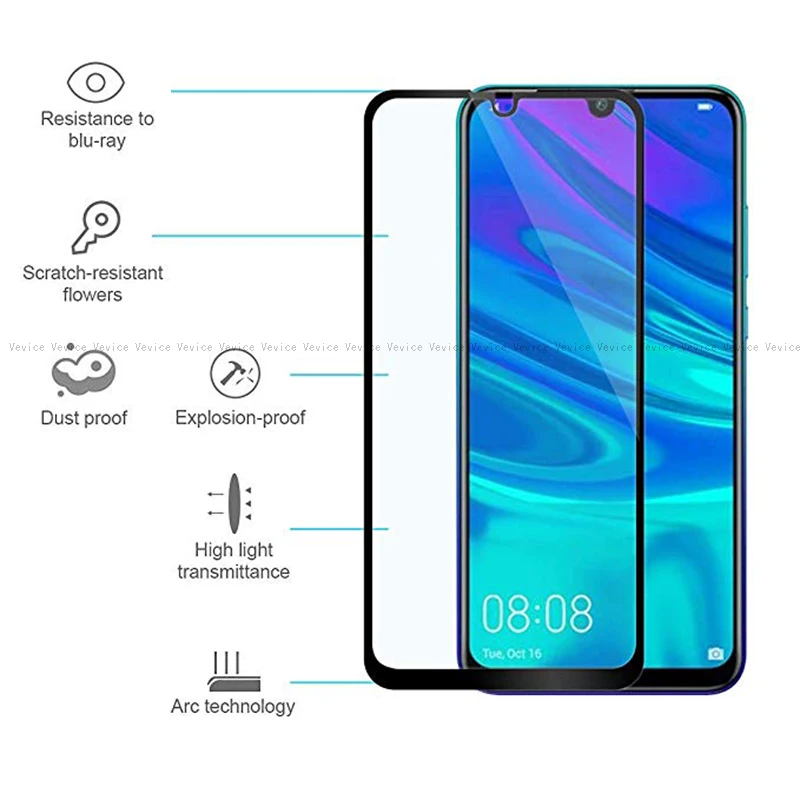 Полное покрытие из закаленного стекла для Huawei Y6 Y7 Pro Y9 2019 Защитная пленка Y5 Prime