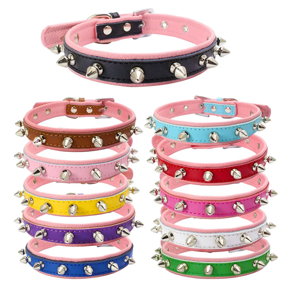 Hot Sale Fashion Pu Leather Studded Round Spikes and Small MushRoom Dog Pet Collar BullDog