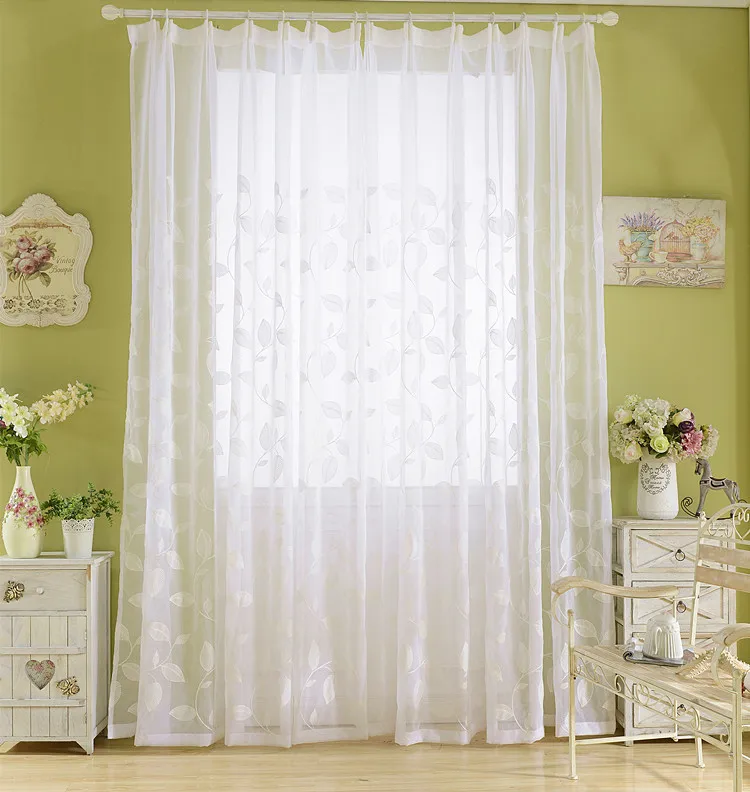 Polyester cotton White Sheer curtains Window decoration Voile curtain