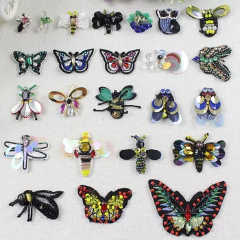 

Mini Swan Bee Butterfly Sequins Sew On Patches Flower Beaded Embroidered Cloth Applique Badge Fabric Apparel Sewing Crafts