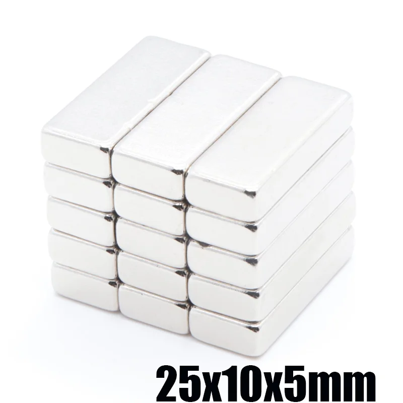 

50PCS 25x10x5 mm Super Strong Block Magnets 25*10*5 Rare Earth Neodymium 25x10x5mm NEW Art Craft Connection free shipping