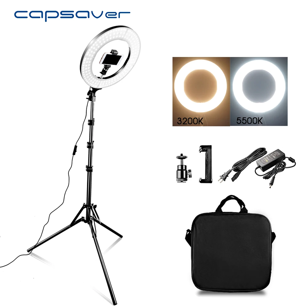 Capsaver 14 светодиодный LED кольцо света круглая лампа двухцветный 3200 к 5500 к CRI90 кольцевые лампы для видео YouTube фото Ringlight макияж свет купить на AliExpress