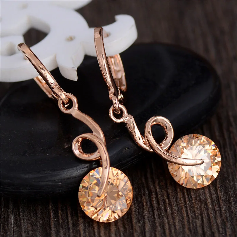 

Gold Color 7 COLORS Round Cut Cubic Zirconia Women Earrings Drop Earrings Jewelry
