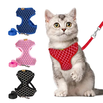 Rhinestone Mesh Cat Harness And Leash Set Breathable Adjustable Pet Vest Harness For Small Dog Cat Walking Harnesses Leads 1