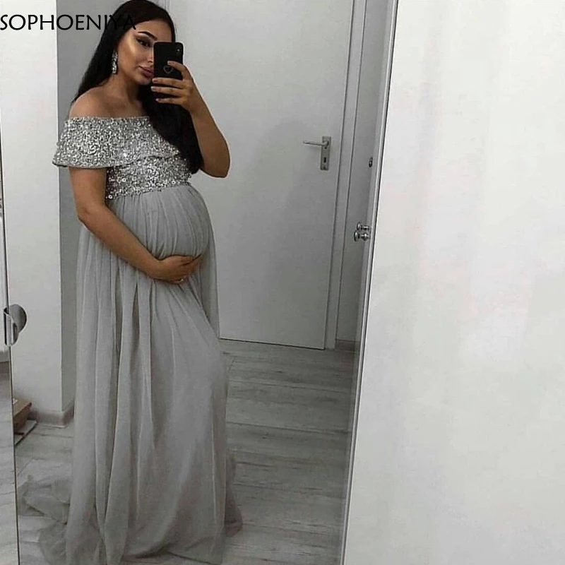 New-Arrival-Chiffon-Pregnant-woman-evening-dress-abendkleider-2019-Silver-Beading-Evening-gowns-Vestidos-de-festa