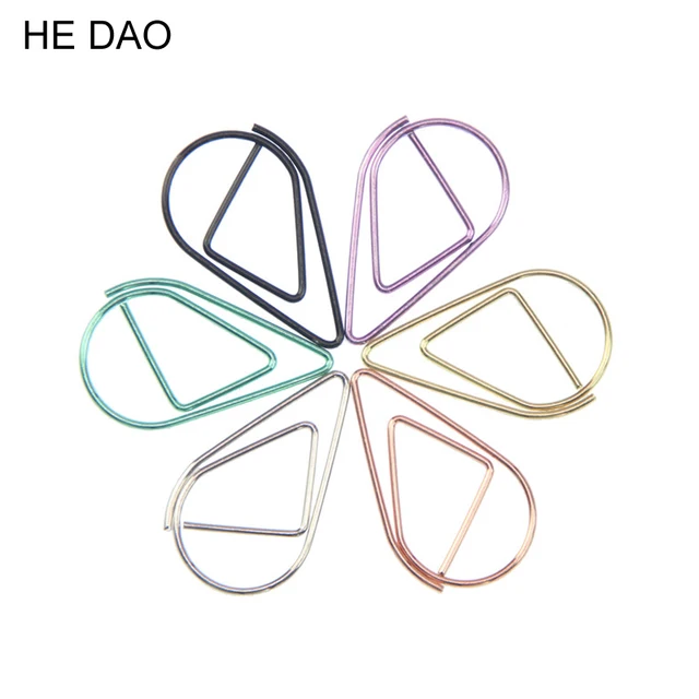 12 pcs/pack 6 Colors Brief Style Waterdrop Shaped Metal Paper Clip Bookmark Stationery School Office Supply Escolar Papelaria