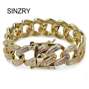 

SINZRY AAA Zircon Wide Cuban Miami Chain Bracelet Jewelry Gold Silver Color trendy CZ Men's Hip hop charm Bracelets top quality