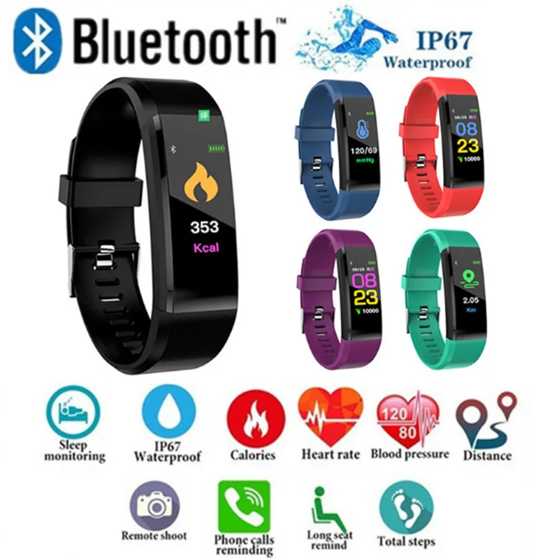 

ID115 PLUS Color Screen Smart Bracelet Sports Pedometer Watch Fitness Running Walking Tracker Heart Rate Pedometer Smart Band