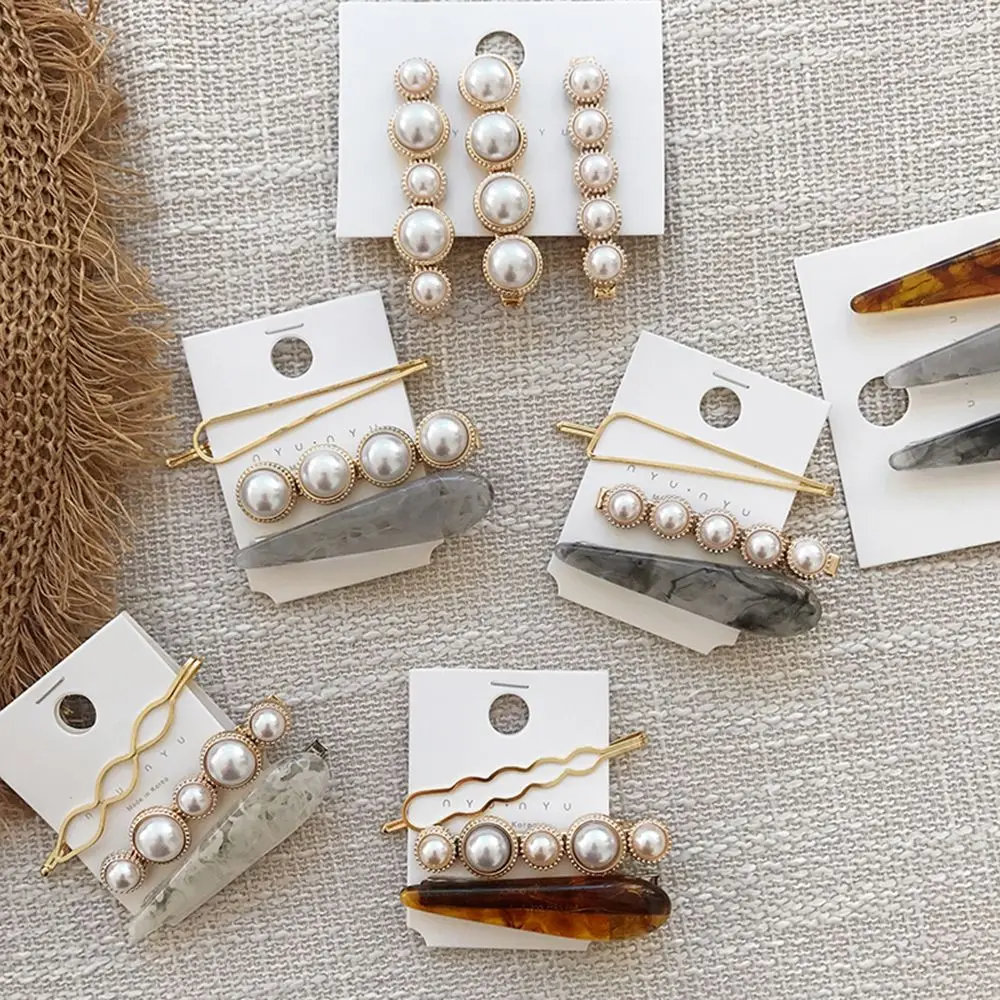 1 Set Korea Japan Metal Gold Pearl Irregular Acetate Hair Clip for Women Girl Wedding Party Hair Accessories Jewelry dropship
