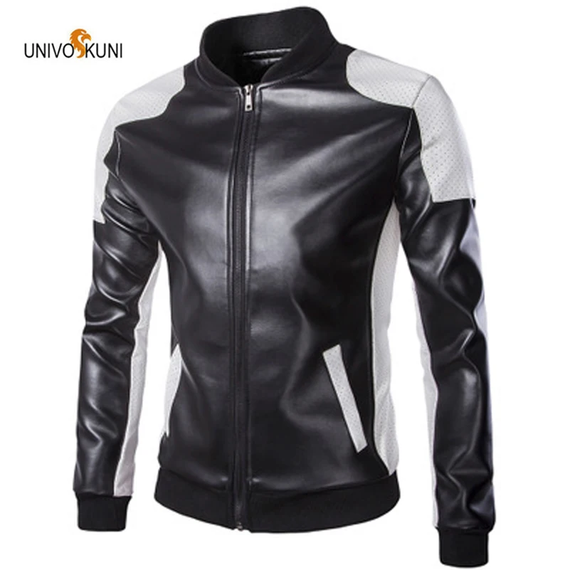 UNIVOS KUNI 2019 Men's Jacket Fashion Pu Patchworle stand collar motorcycle leather men's tide color jacket Big Size M-5XL WYR70 |
