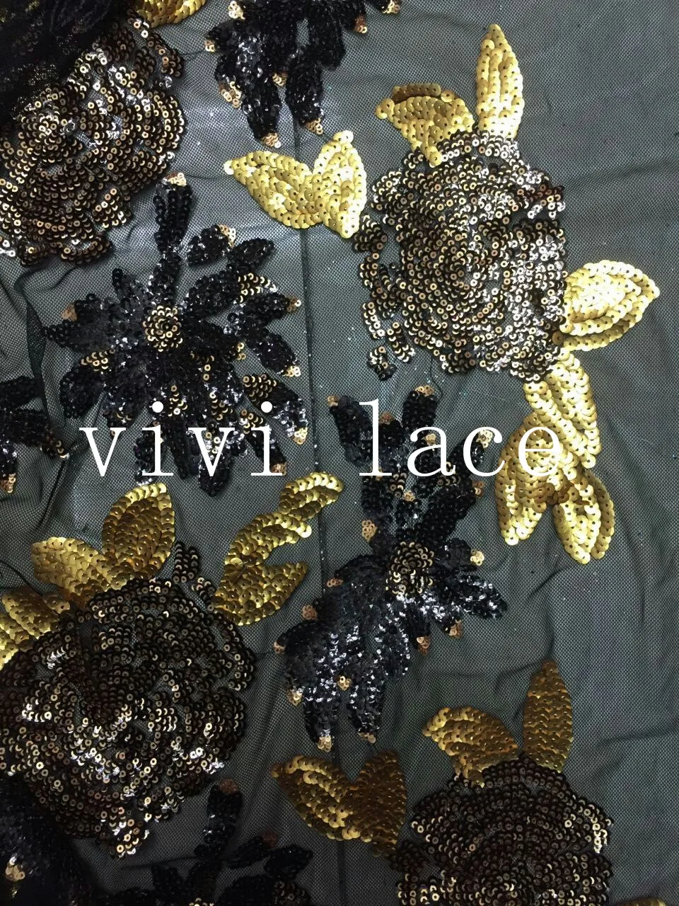 

5yards XH005 black gold sequin paillette embroidery lace tulle mesh african fabric for wedding dress/evening dress,ship by dhl