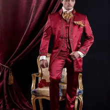 Индивидуальный заказ, красная вышивка, мужская вечеринка, выпускной, Длинные костюмы, смокинги друзей жениха, Свадебный Блейзер, костюмы(пиджак+ брюки+ жилет