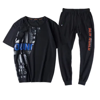 

Free shipping men's large size cotton short sleeve t shirt casual o-neck two-piece sets t shirts suits 8xl 9XL hip hop 6 colors