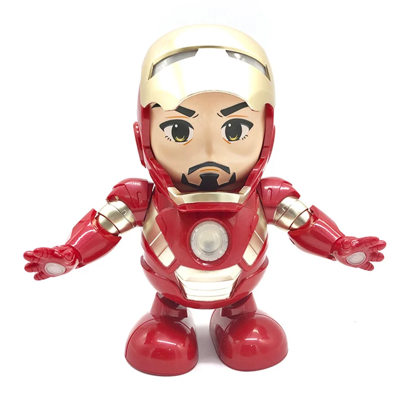 

IN STOCK Avengers Dance Iron Man Robot Electric LED Light Sound Music Toy Helmet Joint Moveable Doll Action Figure Toy For Kid