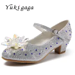 Yukigaga 2019 Весна Новая мода девушки принцесса обувь Обувь на высоком каблуке маленьких танцевальная обувь для детей бант с мягкой подошвой