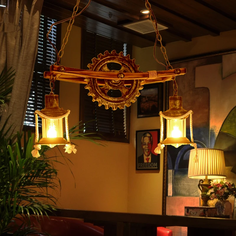 

American Country Living Room Bamboo Pendant Light Antique Vintage Kerosene Lantern Droplight Bar Bedroom Lamp Scandinavian