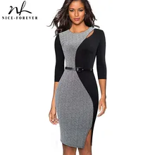 Хорошее-forever винтажное контрастное цветное лоскутное платье для работы vestidos с круглым вырезом Вечерние облегающее офисное деловое женское платье B478