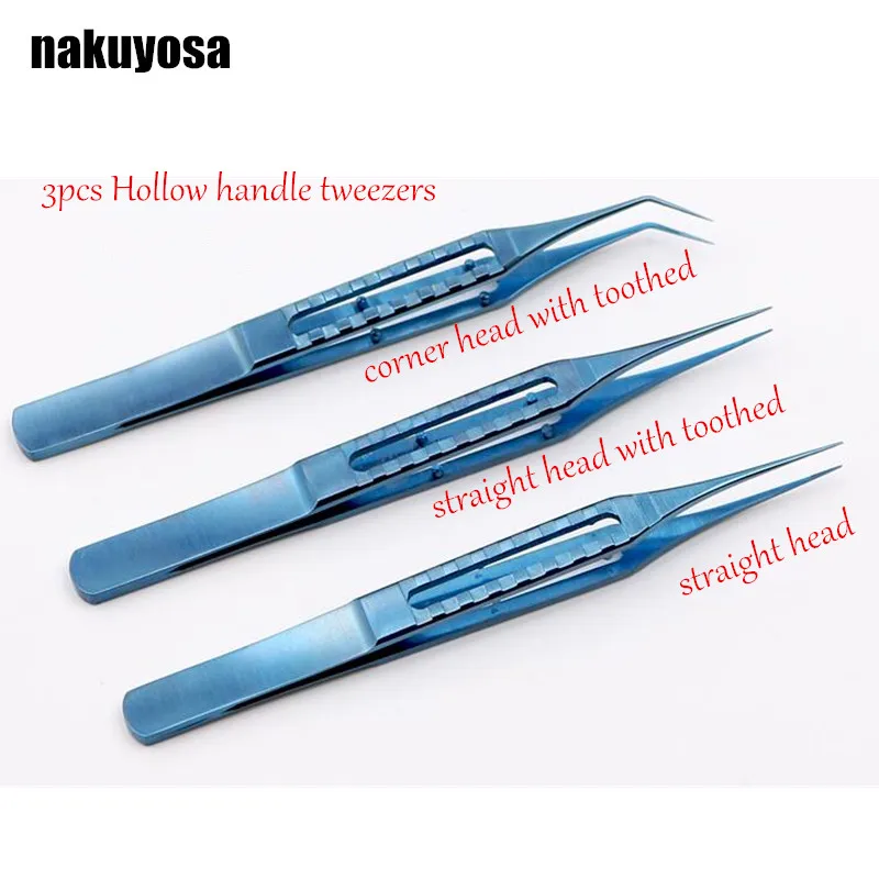 

3pcs 11.5CM corner/straight head with toothed Hollow handle tweezers microsurgical instruments Hair transplant Titanium alloy