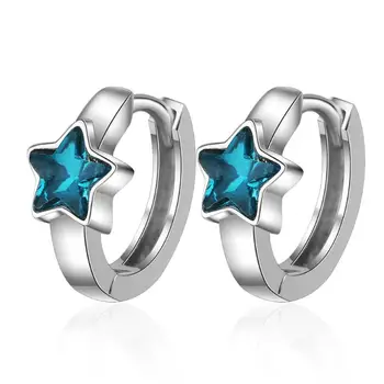

Exquisite Blue Crystal Star Ear Hook Hoop Earrings For Women Trend Creative 925 Sterling Silver Party Gifts Jewelry SAE405