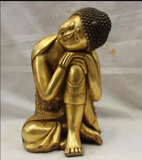 

free 10" Tibet Tibetan Buddhism Bronze Gilt Sleeping Shakyamuni Amitabha Buddha Statue fast