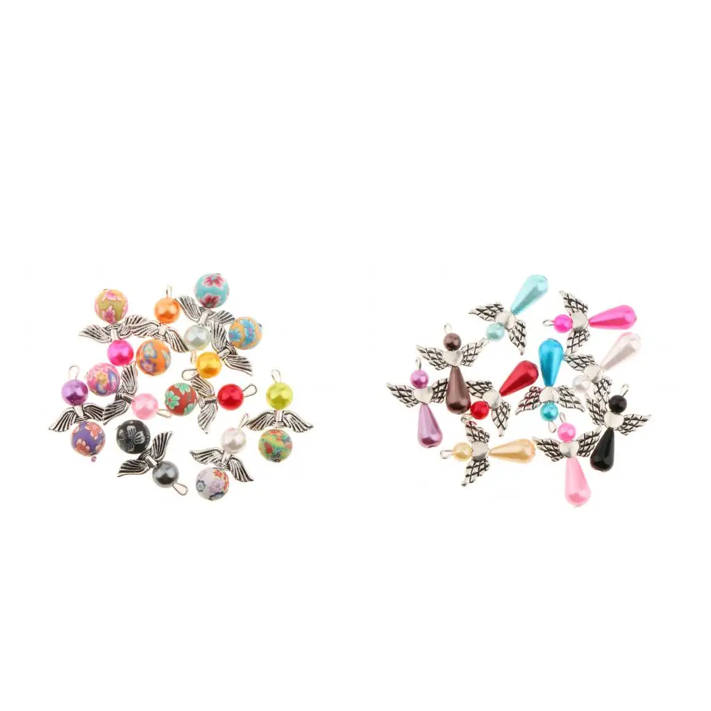10 Pieces Vintage Mixed Angel Wing Charms Pearl Antique Pendant DIY Jewelry Findings for Handmade Handcraft Works #1