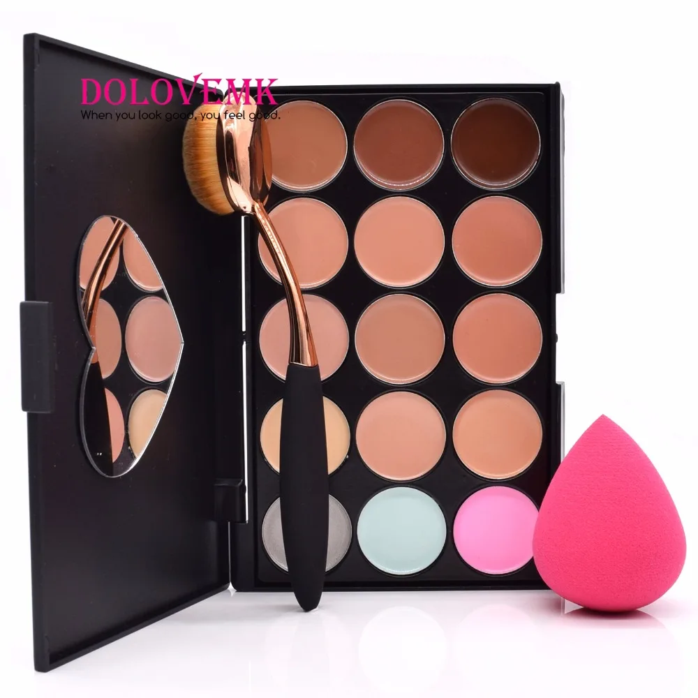 

Dolovemk Pro Contour Palette Makeup Set Face Concealer 15 Colors + Oval Brush+ Egg Blending Makeup Sponge
