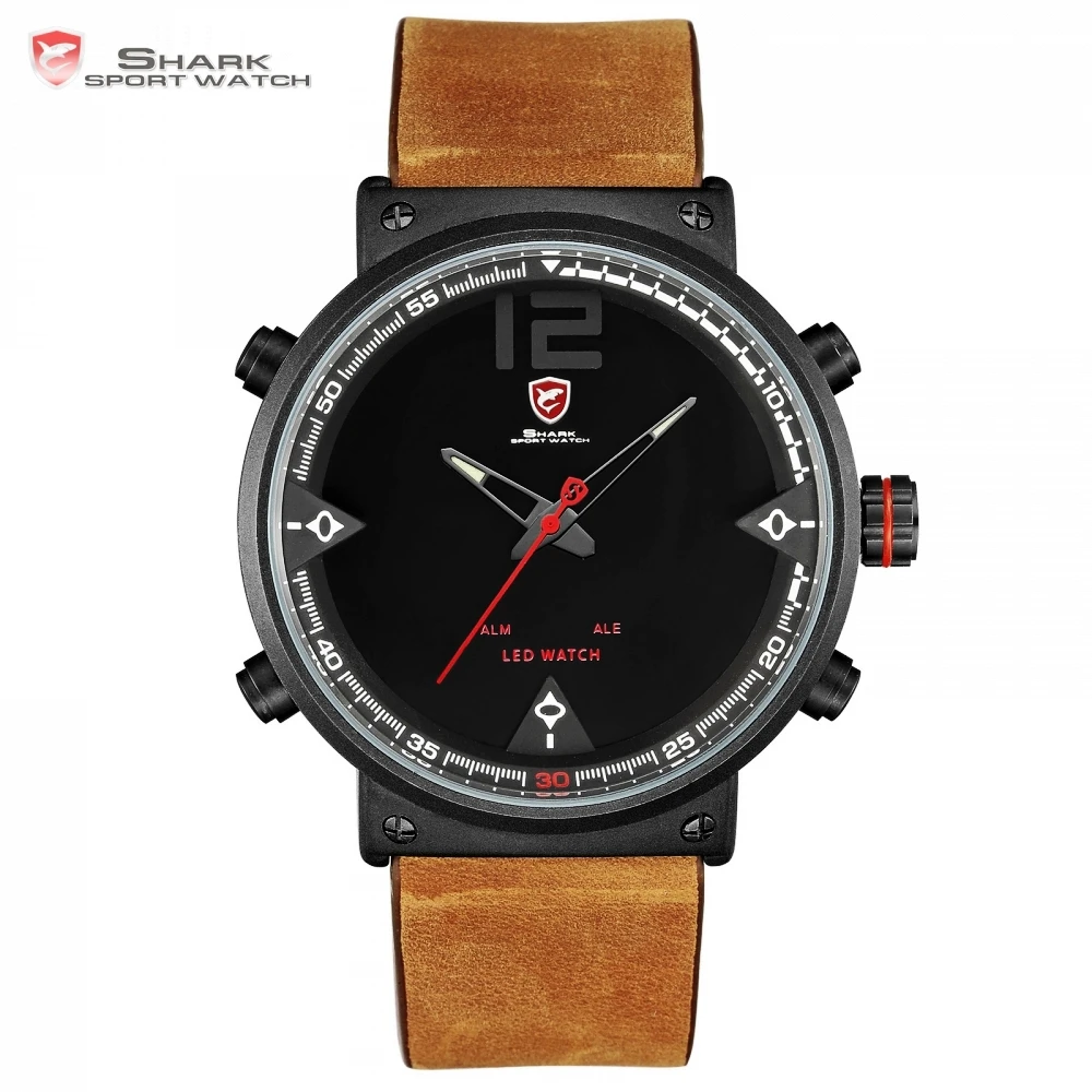 Bluegray Carpet Shark Sport Watch Black Men's Quartz Digital Analog LED Military Brown Leather Watches Relogio Masculino /SH546 Bluegray Carpet Shark Sport Watch Black Men's Quartz Digital Analog LED Military Brown Leather Watches Relogio Masculino /SH546