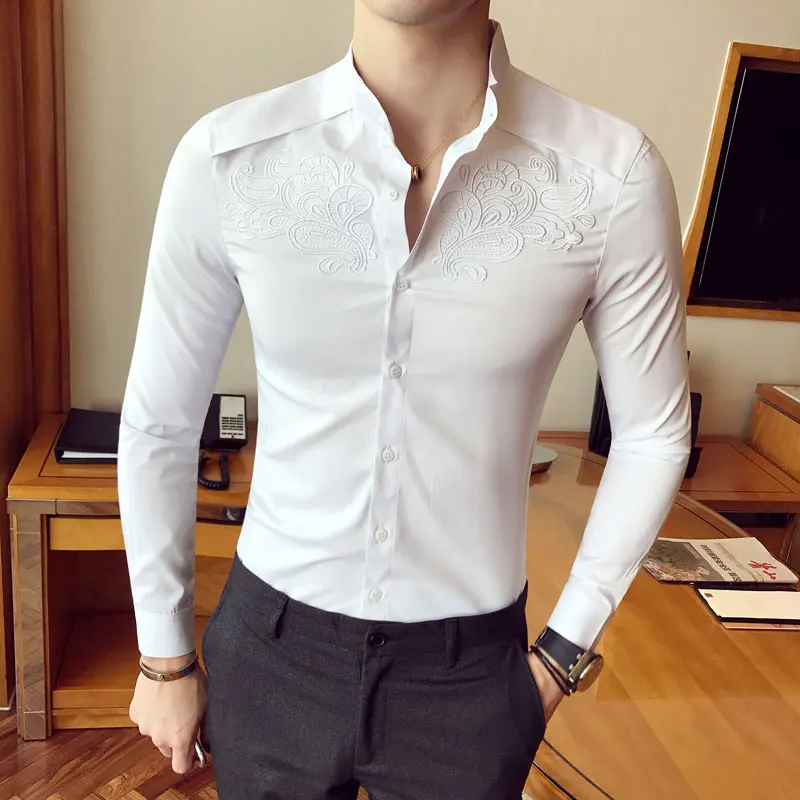 17新しい歌手bigbang刺繍花スリムスタンド襟白いシャツ男性タイトな長袖シャツメンズclothing衣装 Shirt Male Shirt Menlong Sleeved Shirt Men Aliexpress