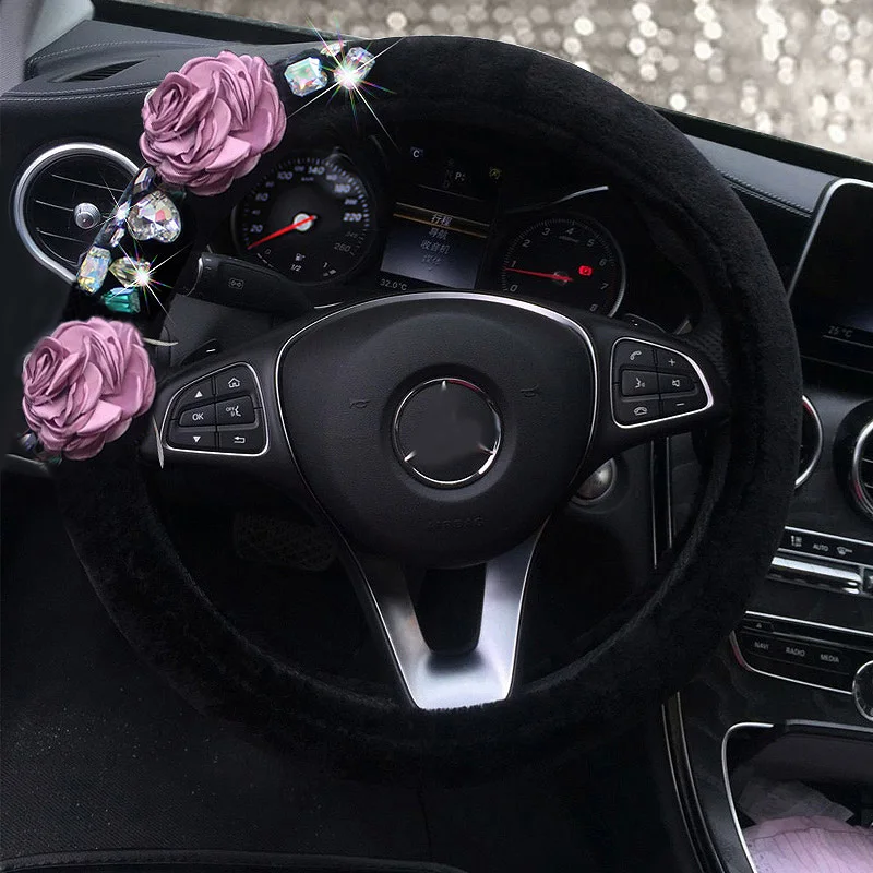 Fashion-Winter-Plush-Fur-Car-Steering-Wheel-Cover-with-Flower-Crystal-Rhinestone-For-Women-Girls-1