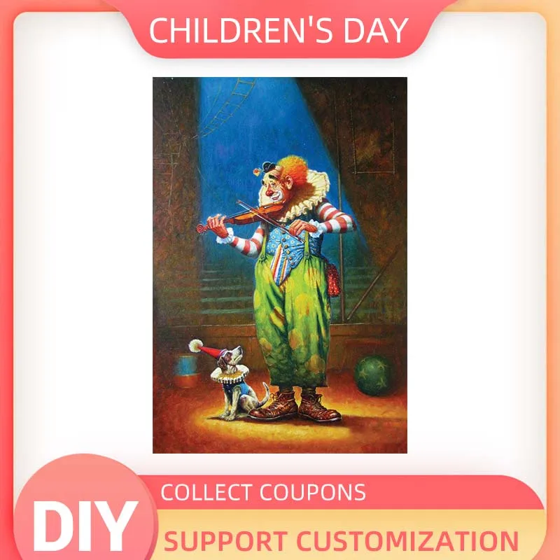 

YIKELA Diamont Kit Embroidery Mosaic Clown and Dog Violin Cross Stitch New Crystal Square Drill Funny Diamond Painting 5D DIY