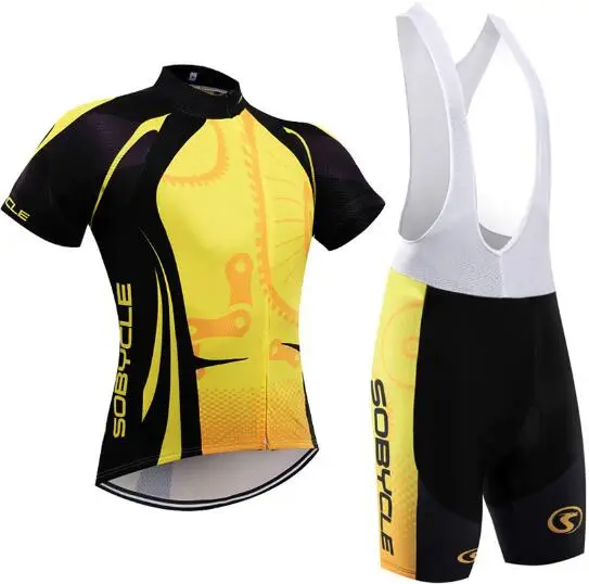 Yellow GEAR pro велосипедные рубашки 9D pad нагрудники шорты набор Ropa Ciclismo мужские летние дышащие трикотаж для велосипедистов Maillots Culotte - Цвет: Цвет: желтый