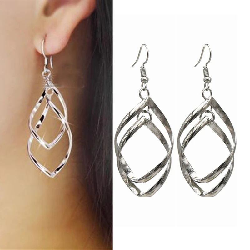 

Hot Sale Simple Hollow Rhombus Gold-plated Silver Plated Drop Earrings for Women Girl Piercing Jewelry Free shipping