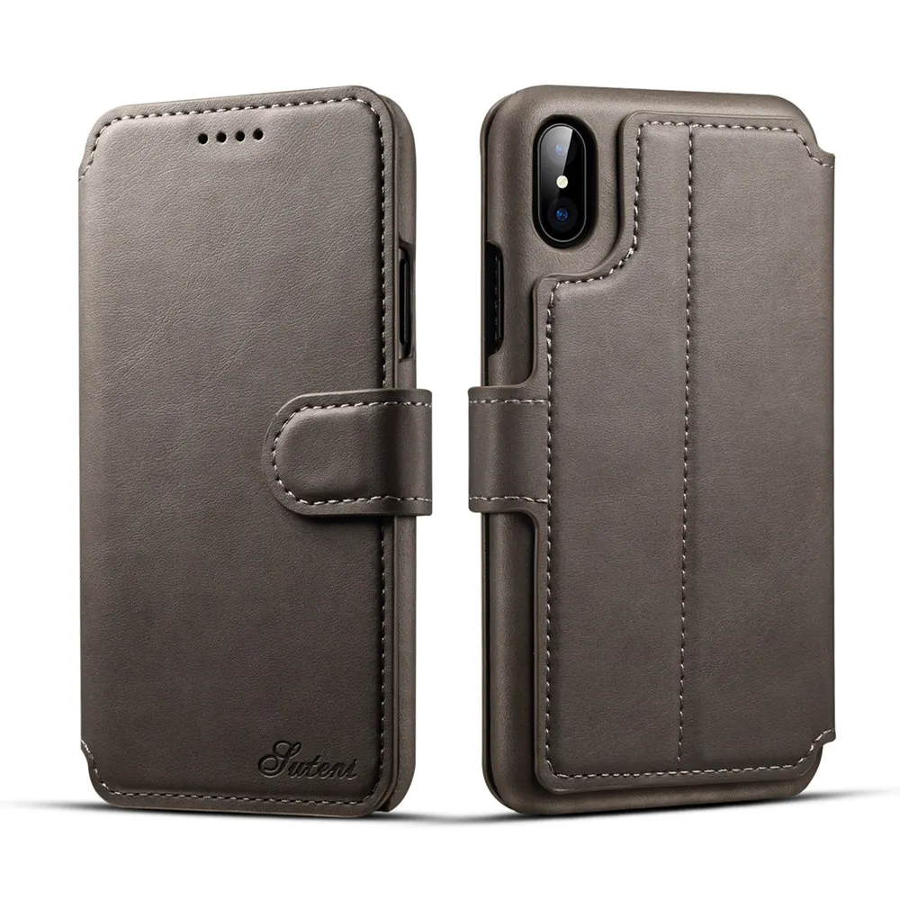 Имитация из бычьей кожи, с карманом для карт чехол для iPhone X XS MAX XR 8 7 6s 6 Plus Чехол черный кошелек iPhone X SM iPhone 6s 6s+ 7+ 8+ 7 Plus - Цвет: Серый