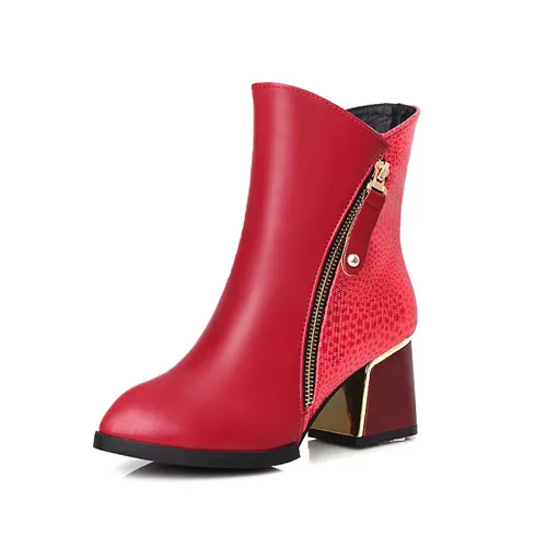 Модные ботильоны; Туфли-лодочки на толстом каблуке; Ботинки martin в английском стиле; женская обувь с острым носком; sapatos mulheres conforto - Цвет: red