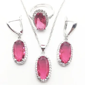 

925 Sterling Silver Jewelry Rose CZ Jewelry White Zircon Jewelry Sets Women Earring/Pendant/Necklace/Rings