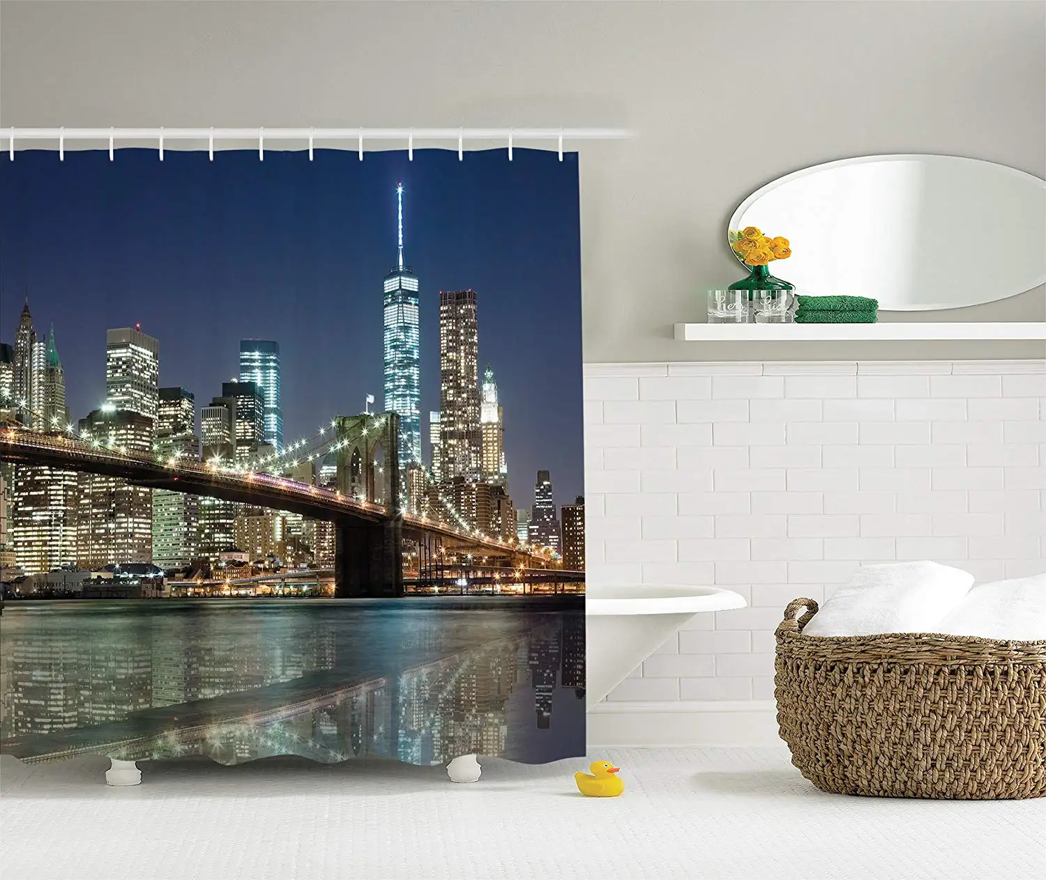 Shower Curtain Bath Decor NYC New York City Skyline Brooklyn Bridge