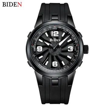 

BIDEN Mens Watches Top Brand Luxury Turbine Rotation Dial Black Steel Creative Military Waterproof Sport Watch For Male Clock